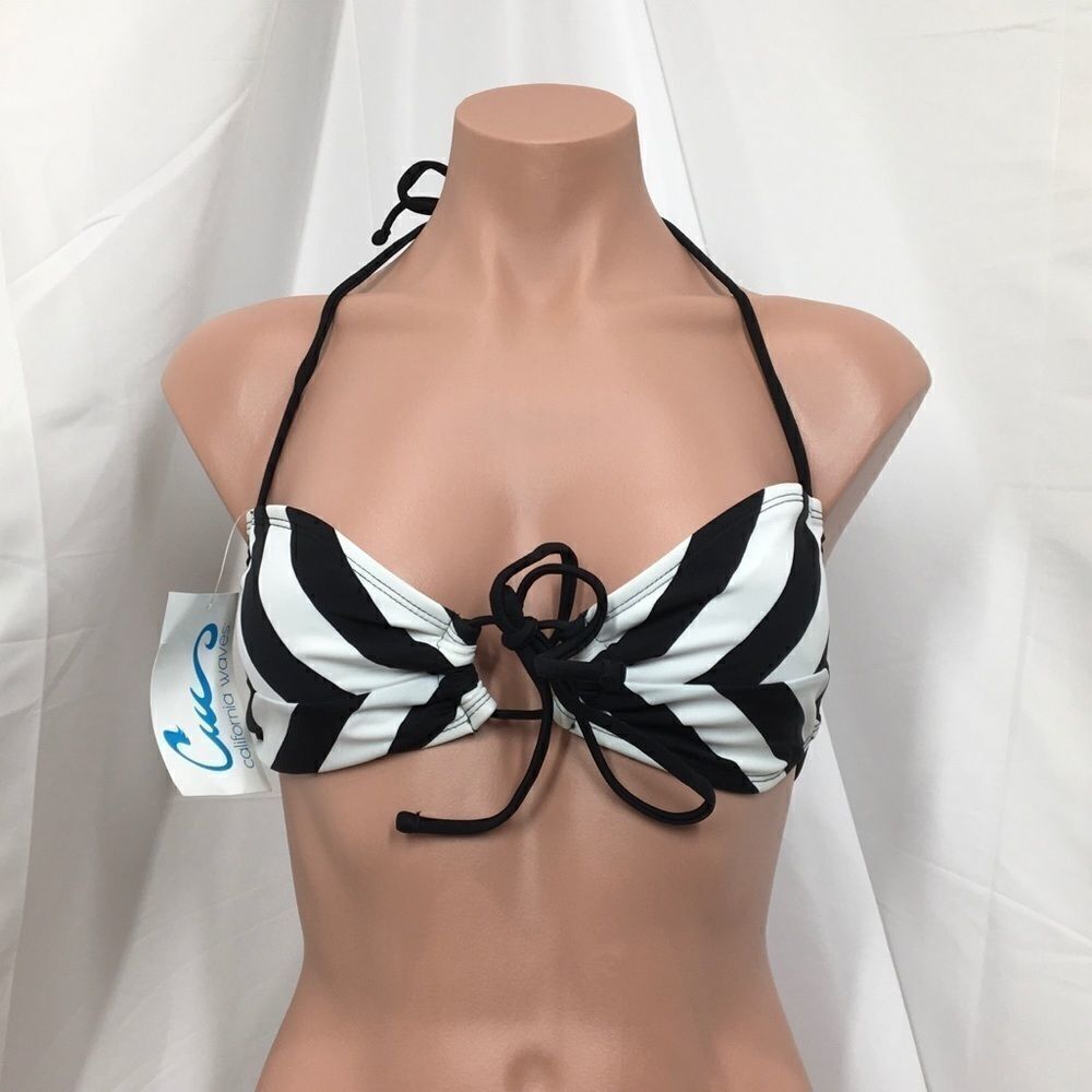 California Waves Striped Bandeau Halter Top (D7)